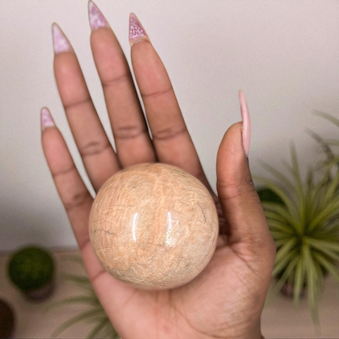 Peach Moonstone Sphere for Emotional Balance & Healing
