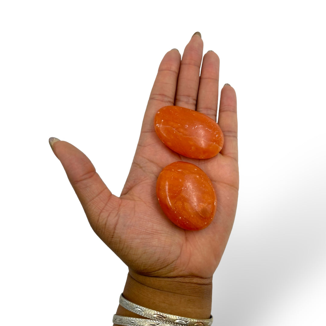 Orange Twist Calcite Palm Stone