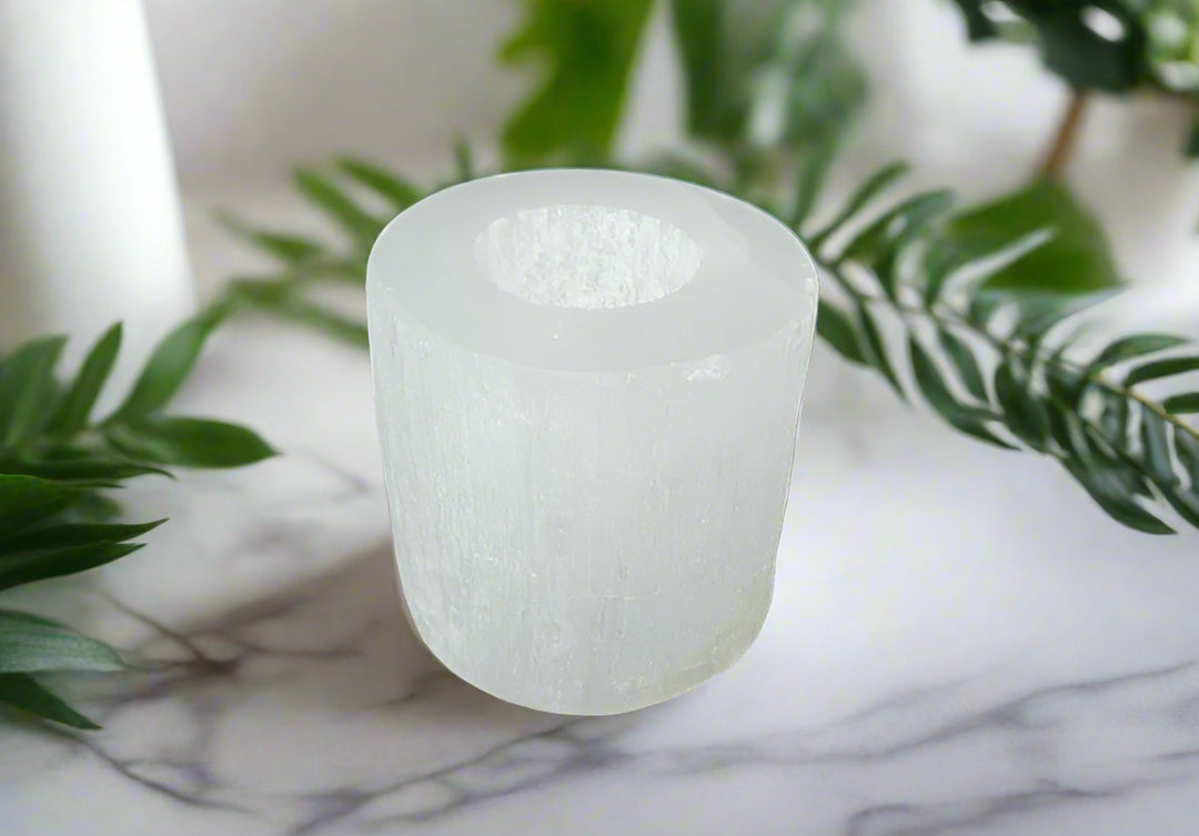 Selenite Cylinder T-lite Candle Holder  for Crystal Cleansing and Energy Renewal
