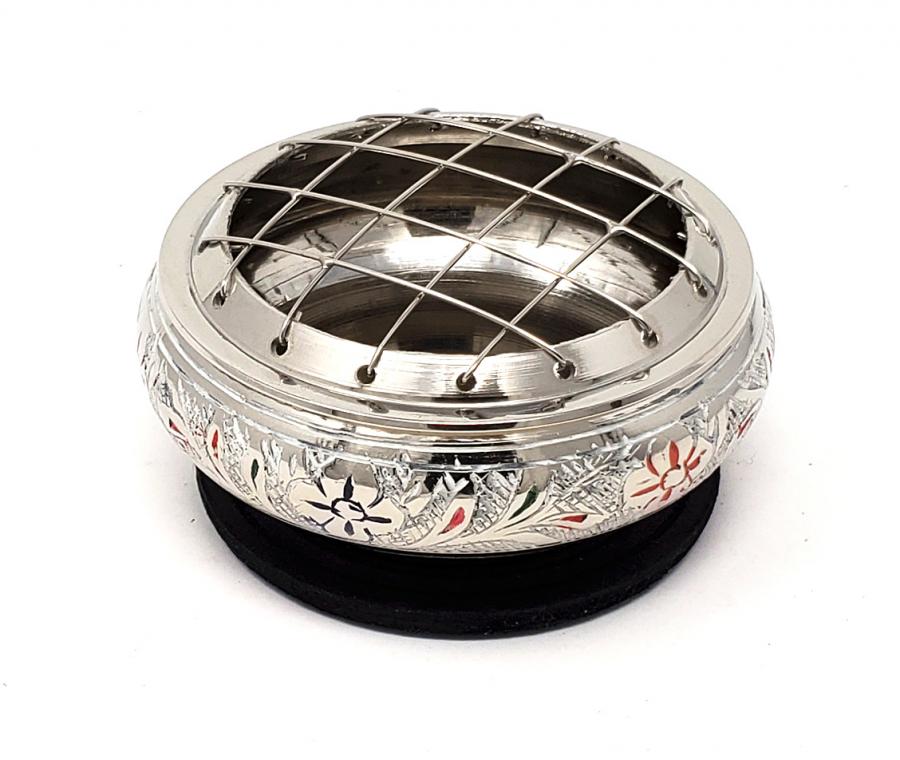 Silver Brass Screen Charcoal Burner w/ wood coaster